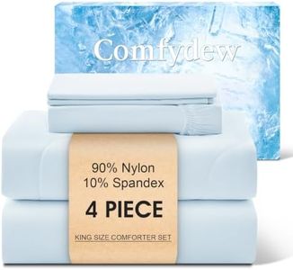 Cooling Comforter Set 4 Pcs, King Size, Lightweight Breathable Cooling Comforter with Dual-Sided Cool Tech, Deep Pocket Fitted Sheet Fits Up to 18", Ultra-Chill Pillowcases for Hot Sleepers, Blue