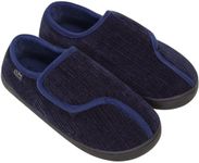 SIMIYA Mens Diabetic Slippers Fleece Lining Memory Foam Slippers Adjustable Mens Wide Fit Slippers Indoor House Shoes for Diabetic Swollen Feet Blue, 11-12 UK