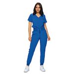 MONARCH UNIFORMS Stretchy Scrubs Women's Jogger Scrub Set In Regular and Petite Jogger Scrubs with Tuck-In Top for Women, Royal Blue, Large