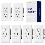 ELEGRP USB Charger Wall Outlet, USB Receptacle with Type A & Type C USB Ports, 20 Amp Duplex Tamper Resistant Receptacle Plug, Wall Plate Included, UL Listed (6 Pack, Matte White)