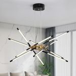 minifair Modern Sputnik Chandeliers,LED Ceiling Light,Black and Gold Chandelier,Embedded Pendant Lights New Art Hanging Lamps for Dining Room,Kitchen,Bedroom,Living Room (12 Heads) (Dimmable)