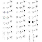 SAILIMUE 24 Pairs Surgical Steel Stud Earrings Set for Women Men Hypoallergenic 20G Screw Flat Back Earrings Ball Bar Moon Heart Opal CZ Tiny Small Cartilage Earrings Tragus Daith Helix Earrings Piercing Jewelry