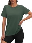 OFEEFAN Oversized Shirts for Women Womens Tshirt Hiking Running Short Sleeve Workout Tops for Women Green 2XL