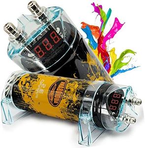 Audiobank 3.5 Farad Capacitor Car Audio 3500 Watts Power 12V Car Digital Power Digital Red 3 Digit Voltage Display Chrome Plated Battery Post Lightning LED
