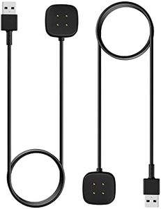 MoKo 2 Pezzi Caricatore Compatibile con Fitbit Versa 4/Versa 3/Sense 2/Sense, Caricabatterie Magnetico con Cavo di Ricarica USB 3,3FT/1M, Nero