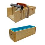 Flora Magic Soap Cutting Tool Set Wooden Soap Cutter Mold with Stainless Steel Wavy & Straight Cutter Slicer + 1.5 kg Silicone Soap Mould with Wooden Box Cake, Chocolate – Set of 5 Pc