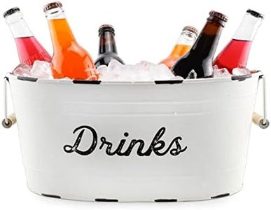 AuldHome White Enamelware Drinks Tub; Rustic Metal Beverage Serving Container