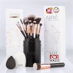 Niré Beauty 15piece Award Winning Professional Makeup Brush Set: Vegan Makeup Brushes with Case, Makeup Sponge, Brush Cleaner, Guide, Gift Box