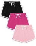 Auranso Girls Athletic Shorts 6-14 Years Teen Kids Running PE Gym Sports Shorts Colourful Summer Casual Beach Short Pants 3 Pack Black Rose Pink, 10-12 Years