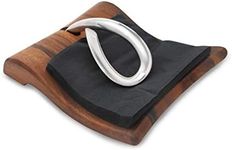 nambe Breeze Napkin Holder | Tabletop Napkin Tray for Parties, Weddings, and Events | Made of Acacia Wood and Stainless Steel | Measures at 9" x 7.5" x 3" | Designed by Neil Cohen