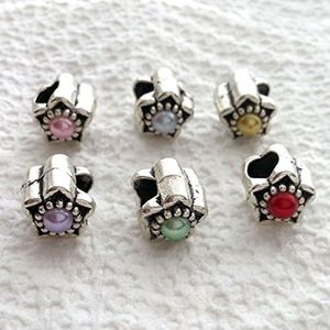Beading Station 10pcs Mix Antique Silver Large Hole Glue on Pearl Flower Metal Beads Fit All Major Brands Charm Bracelets (Mixcolors)