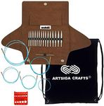 addi Click Interchangeable Lace Short Tip Circular Knitting Needle Set Bundled with 1 Artsiga Crafts Project Bag