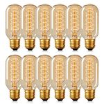 DORESshop T45 Vintage Edison Light Bulb, Antique Tubular Style Incandescent Bulb, Warm White, Amber Glass, 110-130 Volts, E26 Medium Base Lamp for Home Light Fixtures Decorative, 12 Pack