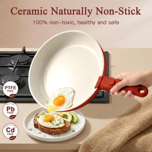GiPP 11-Piece Ceramic Non-Stick Pots and Pans Set – Detachable Handle, Induction, Oven Safe, Red Gradient
