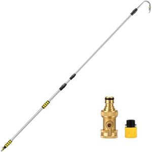 24FT Reach Gutter Cleaning Tools from Ground, 16FT Telescoping Rain Gutter Cleaner with 360° Rotating Metal Nozzle, Brass Shut-Off Valve, Leak-Proof Hose Attachment for Garden Hose