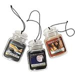 Yankee Candle Car Jar Ultimate Hanging Air Freshener 3-Pack (Leather, Midsummer's Night, and New Car Scent)