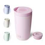 Insulated Travel Mug 350ml Stainless Steel Office Coffee Cup with Push Button Lid Keeps Cold and Hot for 12 Hours (Pink)