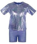 Happy Cherry Kids Sequin Hip Hop Dance Outfit Elastic Boys Dance Costume Loose Top and Shorts Set Girls Royal Blue 5T