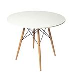 Aykah Mid Century Modern Dining Table Featuring White Kitchen Table Used as Dinner Table Set for 4 - Manufactured Wood Round Dining Table -Small Dining Table Saves Space with Wooden Legs