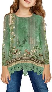 storeofbaby Girls Long Sleeve Blouses Flowy Floral Print Tops Fashion Lace Hem T-Shirts