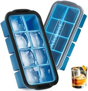 Large Square Silicone Ice Cube Trays for freezer with Lids, 2 Pack, 2 inch Ice Cube Molds, Whiskey,Cocktail,Baby Food Storage,Sauce Soups Freezing Trays,Dishwasher Safe(Blue)