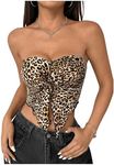 Milumia Women's Leopard Print Bandeau Sleeveless Split Ruch Crop Tube Tops Brown X-Small