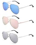 3 Pack Bifocal Reading Sunglasses for Women Men, Aviator Sun Readers Glasses Mirrored Shades UV400 +1.50