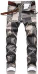 Classlong Men's Casual Printed Slim Fit Jeans Skinny Denim Pants (Mottled Color Blocking,34)