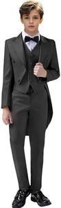 Toobour Boys Gothic Tailcoat Suits 3 Piece Long Tuxedo Suit for Kids Costume Jacket Vest Pants Set for Wedding Black