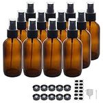 BPFY 12 Pack 4oz Amber Glass Spray Bottles, Travel Bottle, Boston Glass Bottle with Black Poly Cap, Funnel, Chalk Labels, Pen, Mist Spray Bottle for Essential Oil, Perfume, Aromatherapy, Alcohol (4oz)