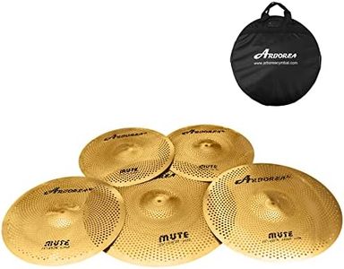 Arborea Low Volume Cymbal Pack 14"hi-hat+16"crash+18"crash+20"ride 5 Pieces Quiet Cymbal Plus Cymbal Bag Mute Drum Practice Cymbal Set(Golden)