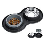 BurgeonNest Slow Feeder Dog Bowls Small Size,13 oz Cat Food Bowls, 4-in-1 Cat Slow Feeder with No-Spill Silicone Feeding Mat, Stainless Steel Anti Vomiting Pet Bowl Set, Perfect for Puppy, Kitten