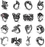 Kakonia 16Pcs Silver Goth Punk Ring