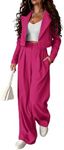 KIRUNDO Women Suits 2 Piece Fashion Suits with Blazer Spring Fall Long Sleeve Open Front Cropped Blazer and Wide Leg Pants Suit Set Blazer Dress Hot Pink Outfits(Rose Red, X-Large)