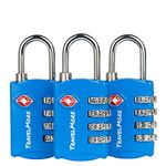 3-Pack TSA Luggage Lock with 4-Digit Combination | Set-Your-Own Padlock for Travel, Baggage, Suitcases & Backpacks | Luggage Locks | TSA Locks | Heavy-Duty Padlock | Blue