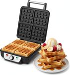 Andrew James 4 Slice Belgian Waffle Maker | Non-Stick Four Waffle Maker Machine | Waffle Irons with Adjustable Temperature | Cast Waffle Iron for Delicious Deep Waffles | 1100 Watts