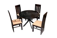 Solid Sheesham Teak Wood Round Dining Table 4 Seater with Chairs Sets | Round Dining Table 4 Seater Wooden | Dining Table Set | Dining Room Sets Furniture | Mahogany Finish2