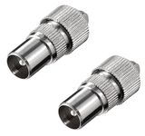 PENCILUPNOSE 2x Male Coaxial Co-Axial TV Aerial Connector Plug (2 Pack) for Television RF Cable Freeview Metal