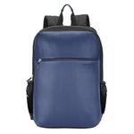 Amazon Basics Chairman 24L Backpack | Padded Laptop Sleeve for 14" Devices | Water-Resistant Polyester & Vegan Leather | Multiple Compartments & Organizer | Trolley Handle Pass-Through (Blue)