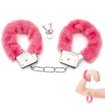 Metal Handcuffs with Keys for Cosplay Police, Metal Handcuffs Party Supplies Costume Accessories, Adult Handcuffs Prop Dress Ball Party (Pink)