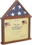 HBCY Creations Flag Display Case with Certificate Holder for 3' x 5' American Flag, Solid Wood with Glass Front with Wall Mount or Standing Display, Rustic Brown