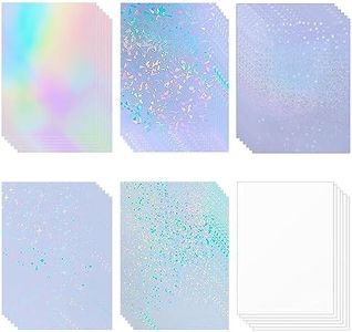 36 Sheets Holographic Sticker Paper Waterproof 8.5" x11'' Clear Vinyl Sticker Sheets Self-Adhesive Rainbow Overlay Sheets with 6 Styles Mixed