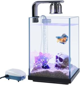 HITOP 1.5Gallon Mini Glass Aquarium Fish Tank: 9in High Small Aquarium Kit with Filter System/LED Light/Decor, Betta Fish Bowl/Goldfish Tank/Shrimp Tank