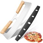 KUONIIY Pizza Cutter Rocker, Pizza Cutter with Double Wood Handle, Stainless Steel Pizza Slicer with Protective Cover Suitable for Cutting Pizza, 13 Inch …