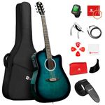 Vangoa Electric Acoustic Guitar Kit for Beginners Adults Full Size Cutaway Acoustic Guitar Bundle Set with Built-in Pickups Bag Tuner Strap Capo Picks Cable, Glossy Green