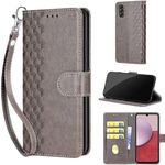 Designed for Samsung Galaxy A14 5G Case Wallet,Women Flip Folio Cover with Embossed PU Leather Stand Credit Card Holders Slots Wrist Strap Phone Case for Samsung A14 5G/4G (Gray Cube)