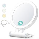 Magnifying Mirror with Light,20X/1X Double Sided Tabletop Portable Lighted Makeup Beauty Mirror, 3 Color Lighting, Dimmable Touch Screen,Cosmetic Mirror with Lights for Makeup/Travel