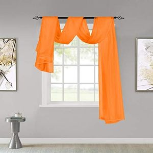 KEQIAOSUOCAI Orange Sheer Window Scarf Curtains Valance 144 Inches Long Sheer Fabric for Draping Curtain Toppers for Wedding Party Girls Room Bed Canopy Scarves 52Wx144L Orange