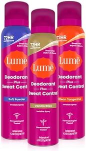 Lume Deodorant Plus Sweat Control - Invisible Spray - Extra Strength Antiperspirant For Underarms - 72 Hour Odor & Sweat Control - Baking Soda Free - 3pk (Soft Powder, Clean Tangerine, Vanilla Bliss)