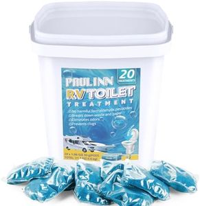PAULINN RV Toilet Treatment Drop Ins, 20 Packs Septic Tank Treatment Pods Holding Tank Deodorizer for RV Black & Grey Water Tank Camper Marine Boat Camping
